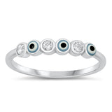 Sterling Silver Rhodium Plated Evil Eye Clear CZ Ring Face Height-3.1mm