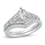 Sterling Silver Rhodium Plated Wedding Set Clear CZ Ring Face Height-8.5mm
