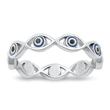 Load image into Gallery viewer, Sterling Silver Rhodium Plated Evil Eye Ring Face Height-3.7mm