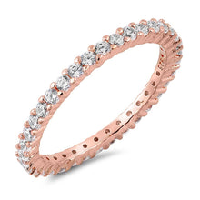 Load image into Gallery viewer, Sterling Silver Rose Gold Plated Classy Stackable Ring with Clear Simulated Crystals on Half-Bezel Setting with Rhodium FinishAnd Band Width 2MM