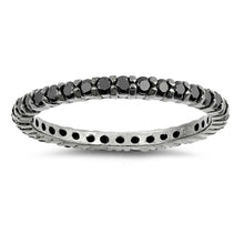 Load image into Gallery viewer, Sterling Silver Black Plated Classy Stackable Ring with Black Simulated Crystals on Half-Bezel Setting with Rhodium FinishAnd Band Width 2MM