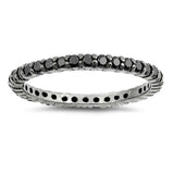 Sterling Silver Black Plated Classy Stackable Ring with Black Simulated Crystals on Half-Bezel Setting with Rhodium FinishAnd Band Width 2MM