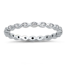 Load image into Gallery viewer, Sterling Silver Fancy Stackable Multi Oval Design Ring with Clear Simulated Crystals on Prong Setting with Rhodium FinishAnd Band Width 2MM