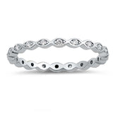 Sterling Silver Fancy Stackable Multi Oval Design Ring with Clear Simulated Crystals on Prong Setting with Rhodium FinishAnd Band Width 2MM