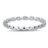 Sterling Silver Fancy Stackable Multi Oval Design Ring with Clear Simulated Crystals on Prong Setting with Rhodium Finish And Band Width 2MM