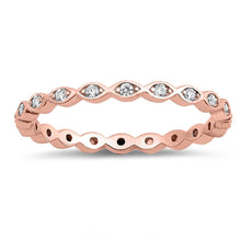 Load image into Gallery viewer, Sterling Silver Rose Gold Plated Fancy Stackable Multi Oval Design Ring with Clear Simulated Crystals on Prong Setting with Rhodium FinishAnd Band Width 2MM