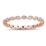 Sterling Silver Rose Gold Plated Fancy Stackable Multi Oval Design Ring with Clear Simulated Crystals on Prong Setting with Rhodium FinishAnd Band Width 2MM