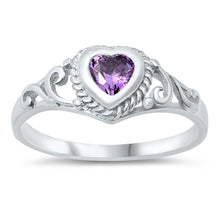 Load image into Gallery viewer, Sterling Silver Heart Shape Amethyst Color CZ Baby Ring