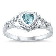 Load image into Gallery viewer, Sterling Silver Heart Shape Aquamarine Color CZ Baby Ring