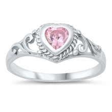 Load image into Gallery viewer, Sterling Silver Heart Shape Pink Color CZ Baby Ring