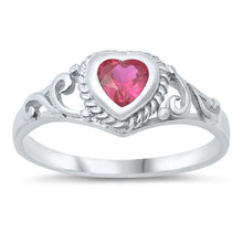 Load image into Gallery viewer, Sterling Silver Heart Shape Ruby Color CZ Baby Ring