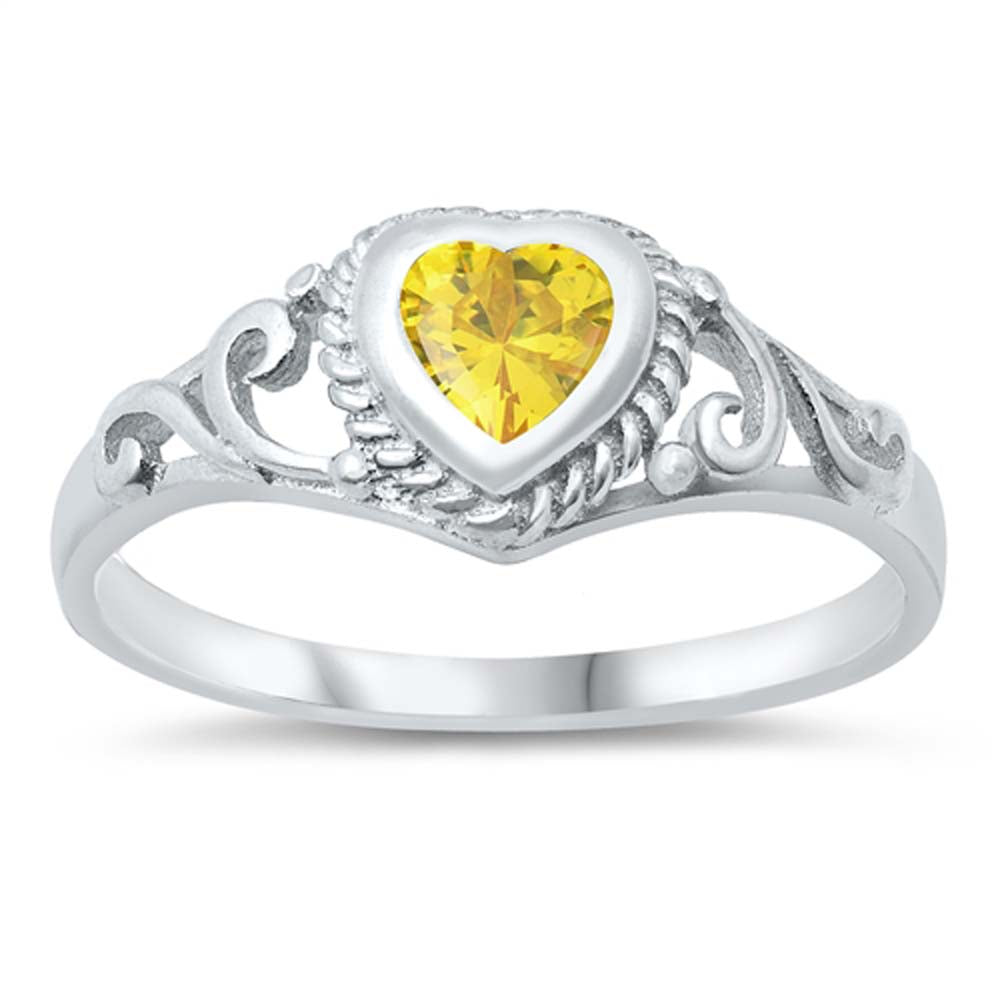 Sterling Silver Heart Shape Yellow Color CZ Baby Ring