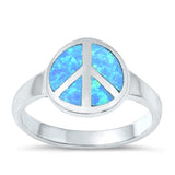 Sterling Silver Oxidized Peace Sign Blue Lab Opal Ring