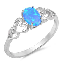 Load image into Gallery viewer, Sterling Silver Double Heart Oval Shape Blue Lab Opal RingsAnd Face Height 7mm