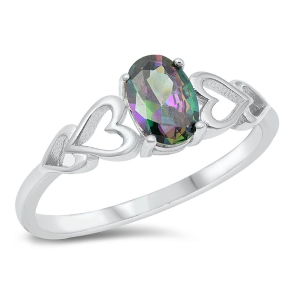 Sterling Silver Rhodium Plated Rainbow Topaz CZ Ring - silverdepot