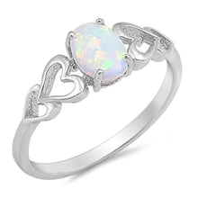 Load image into Gallery viewer, Sterling Silver Double Heart Oval Shape White Lab Opal RingsAnd Face Height 7mm