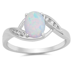 Sterling Silver Oval Shape White Lab Opal Rings With CZ StonesAnd Face Height 8mm