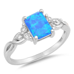 Sterling Silver Rectangle Shape Blue Lab Opal Rings With CZ StonesAnd Face Height 9mm