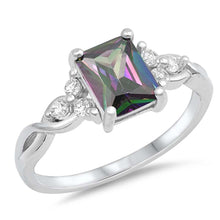 Load image into Gallery viewer, Sterling Silver Square With Rainbow Topaz And Cubic Zirconia Ring