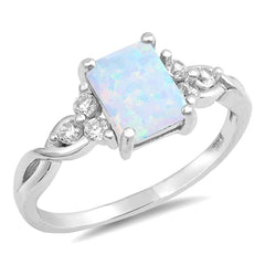 Sterling Silver Rectangle Shape White Lab Opal Rings With CZ StonesAnd Face Height 9mm