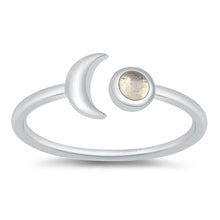 Load image into Gallery viewer, Sterling Silver Rhodium Plated Moon Moonstone Ring