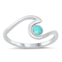 Sterling Silver Rhodium Plated Wave Genuine Turquoise Stone Ring Face Height-9.2mm