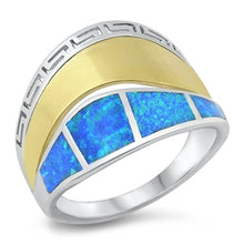 Load image into Gallery viewer, Sterling Silver Gold Plated Aztec Blue Lab Opal Ring-19mm