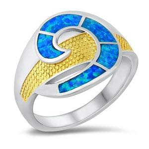 Sterling Silver Gold Plated Blue Lab Opal Ring-18mm