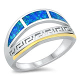 Sterling Silver Gold Plated Blue Lab Opal Ring-11mm