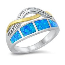 Load image into Gallery viewer, Sterling Silver Gold Plated Aztec Blue Lab Opal Ring