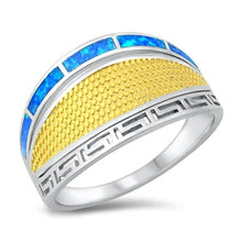 Load image into Gallery viewer, Sterling Silver Gold Plated Blue Lab Opal Ring