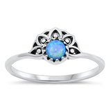 Sterling Silver Oxidized Blue Lab Opal Half Flower Ring