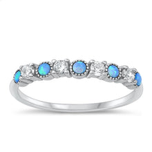 Load image into Gallery viewer, Sterling Silver Rhodium Plated Circles Blue Lab Opal Ring