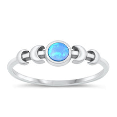 Sterling Silver Oxidized Moon Phases Blue Lab Opal Ring-5.2mm
