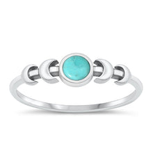 Load image into Gallery viewer, Sterling Silver Oxidized Moon Phases Genuine Turquoise Stone Ring Face Height-5.4mm