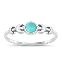 Sterling Silver Oxidized Moon Phases Genuine Turquoise Stone Ring Face Height-5.4mm