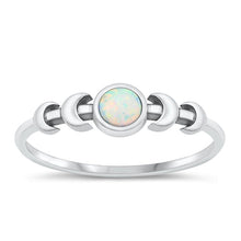 Load image into Gallery viewer, Sterling Silver Oxidized Moon Phases White Lab Opal Ring-5.2mm