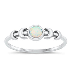 Sterling Silver Oxidized Moon Phases White Lab Opal Ring-5.2mm