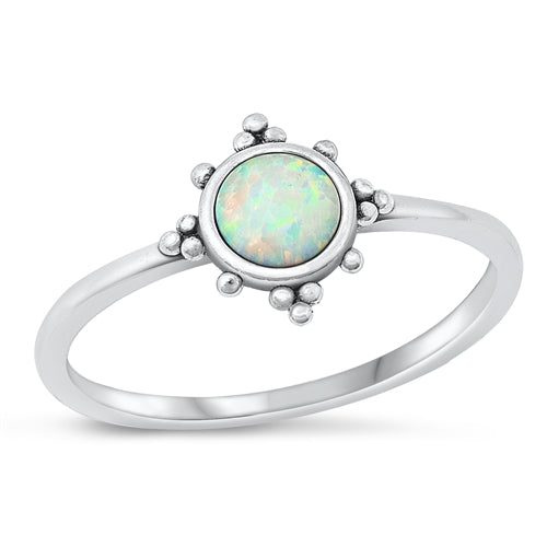 Sterling Silver Oxidized Sun White Lab Opal Ring