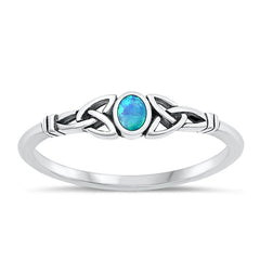 Sterling Silver Oxidized Celtic Blue Lab Opal Ring
