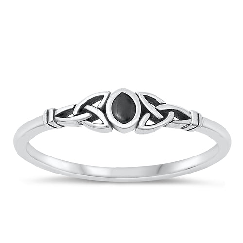 Sterling Silver Oxidized Black Agate Celtic Ring