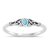 Sterling Silver Oxidized Genuine Turquoise Celtic Ring