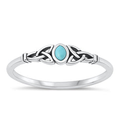 Sterling Silver Oxidized Genuine Turquoise Celtic Ring
