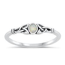 Load image into Gallery viewer, Sterling Silver Oxidized Celtic White Lab Opal Ring