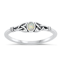 Sterling Silver Oxidized Celtic White Lab Opal Ring