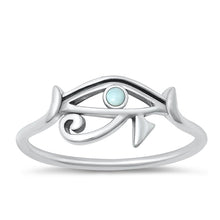 Load image into Gallery viewer, Sterling Silver Oxidized Eye Of Horus Genuine Larimar Stone Ring Face Height-8mm