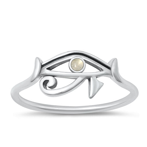 Sterling Silver Oxidized Eye Of Horus Moonstone Ring Face Height-8mm