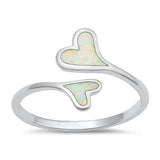 Sterling Silver Rhodium Plated Heart White Lab Opal Ring