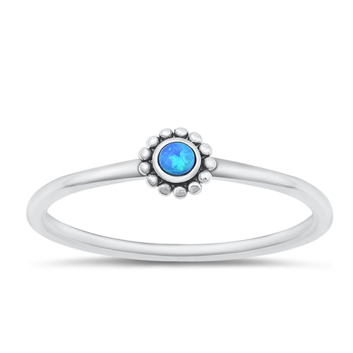 Sterling Silver Oxidized Bali Style Blue Lab Opal Ring