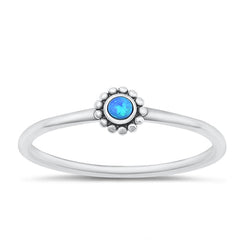 Sterling Silver Oxidized Bali Style Blue Lab Opal Ring